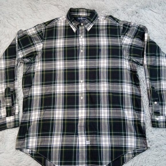 Ralph Lauren Mens Shirt Button Up Green XL Plaid Pony‎ Preppy Career Casual - Picture 1 of 12